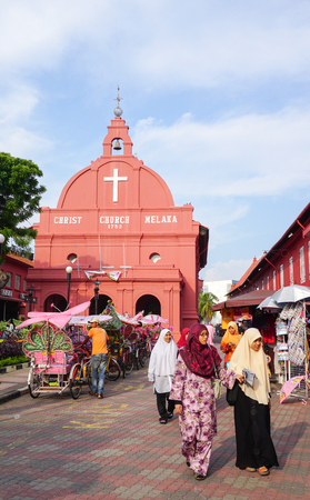 MALACCA, MALAYSIA - AUG 7, 2015. Day view of Christ Church & Dutch Square in Malacca City, Malaysia. It was built in 1753 by Dutch & is the oldest 18th century Protestant church in Malaysia.のeditorial素材