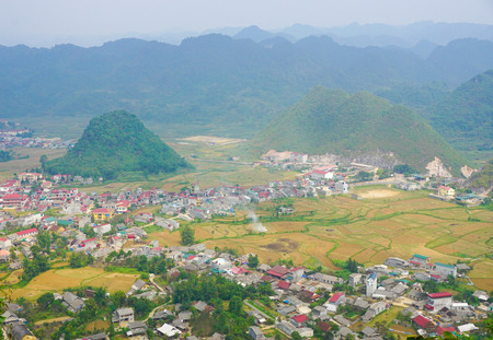 Hmong village between the rice fields in Sapa, Vietnam. Sa Pa has the biggest market in the province and also is famous for the terraced rice fields.の写真素材