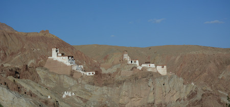 Houses of local residents near the Lamayuru monastery or Yuru Gompa - Tibet, Kargil District, Leh district, Himalayas, Jammu and Kashmir, Northern India.の写真素材