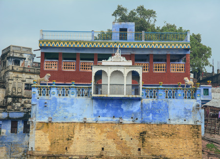 Varanasi, India - Jul 12, 2015. View of the ghats in the morning in Varanasi, India. Varanasi is a holy Indian city of the banks of the Ganga in Uttra Pradesh, India.のeditorial素材