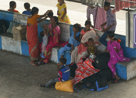 Jaipur, India - Jun 3, 2015. Crowd on platforms at the railway station of Jaipur, Rajasthan, India. Indian Railways carries about 7,500 million passengers annually.のeditorial素材