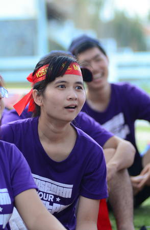 HANOI, VIETNAM - AUG 11, 2015. Portrait of young people relaxing at the park in Hanoi, Vietnam.のeditorial素材