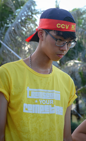 HANOI, VIETNAM - AUG 11, 2015. Portrait of young people relaxing at the park in Hanoi, Vietnam.のeditorial素材