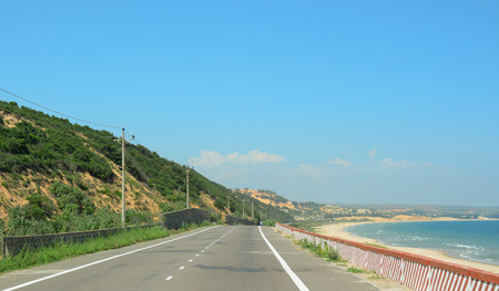 Nha Trang, Vietnam - Apr 20, 2015. View of the highway from Nha Trang to Dalat in Vietnam. The total length of the Viet Nam road system is about 222,179 km.のeditorial素材