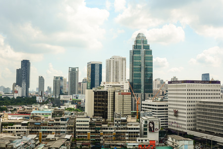 Bangkok, Thailand - Nov 10, 2015. View of Bangkok city at sunny day with many buildings rising....