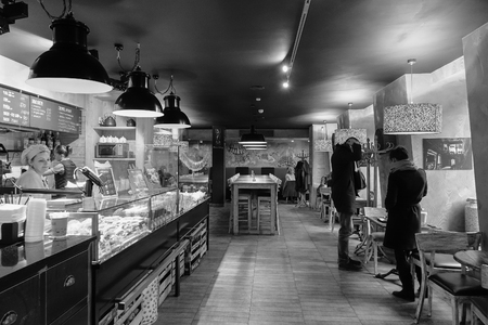 Saint Petersburg, Russia - Oct 12, 2016. Inside view of the coffee shop in Saint Petersburg, Russia.のeditorial素材