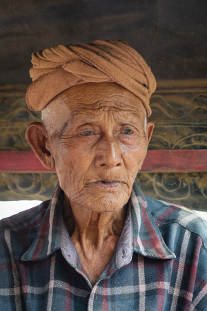 Mandalay, Myanmar - Feb 22, 2016. Portrait of Burmese old man in Mandalay, Myanmar.のeditorial素材