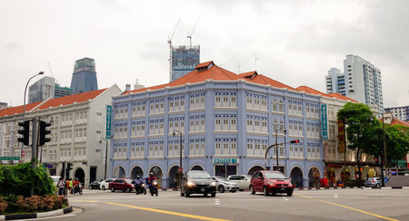 Singapore - Dec 15, 2015. Cars on street in Chinatown, Singapore.