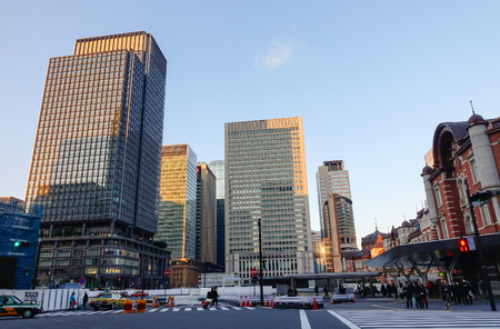 Tokyo, Japan - Dec 31, 2015. Many office buildings located at business district in Tokyo, Japan.のeditorial素材
