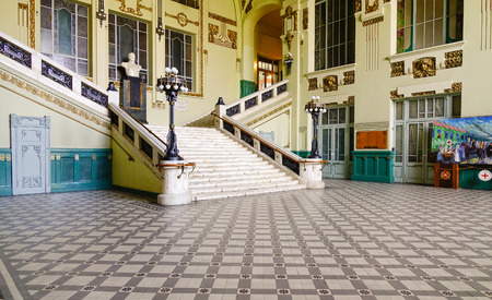 St. Petersburg, Russia - Oct 7, 2016. The elaborate Art Nouveau interior of the Vitebskiy railway station in St. Petersburg, Russia.のeditorial素材