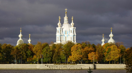 View of Smolny Cathedral in St. Petersburg, Russia.の写真素材