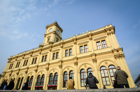 Moscow, Russia - Oct 3, 2016. Moscow Passazhirskaya railway station in Moscow, Russia. It also known as Leningradsky railway station is the oldest of Moscow's nine railway terminals.のeditorial素材