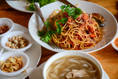 Italian spaghetti with soup for dinner