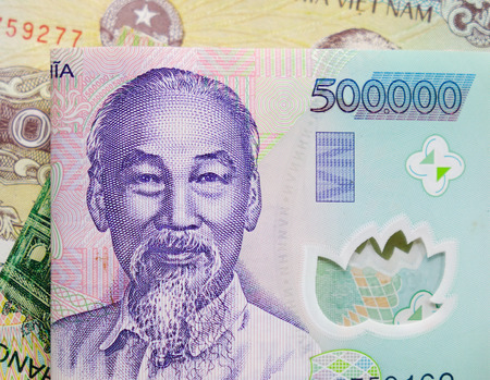 Vietnamese money 500,000 Dong banknote (VND) with portrait of President Ho Chi Minh, close-up.の写真素材
