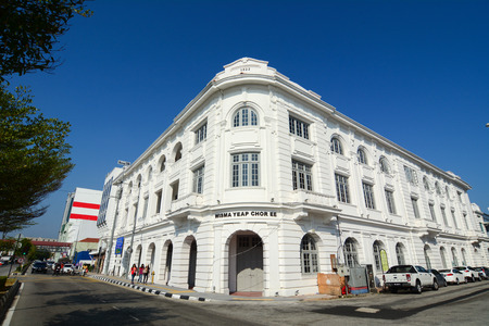 Penang, Malaysia - Mar 10, 2016. White Palace at George Town in Penang, Malaysia. Georgetown is known for its British colonial buildings, Chinese shophouses and mosques.のeditorial素材