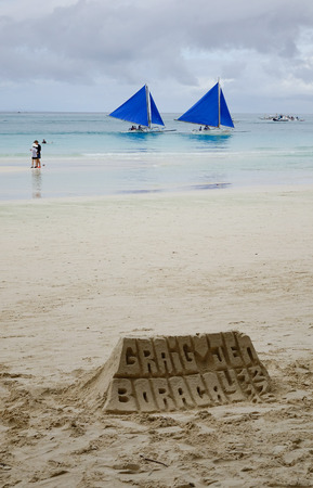Boracay, Philippines - Dec 17, 2015. White beach with sand castles in Boracay, Philippines. Boracay Island has received awards from numerous travel publications and agencies.のeditorial素材