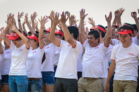 Vung Tau, Vietnam - June 30, 2015. Unidentified young people in the uniform playing a team sport game on the beach in Vung Tau, southern Vietnam.のeditorial素材