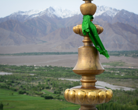 Top of bronze relief at Tibetan temple in Ladakh, India. Ladakh is the highest plateau in the state of Jammu & Kashmir with much of it being over 3,000m.のeditorial素材