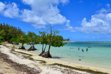 Mahebourg, Mauritius - Jan 7, 2017. People enjoy on the beach in Mahebourg, Mauritius. Mauritius is a major tourist destination, ranking 3rd in the region and 56th globally.のeditorial素材