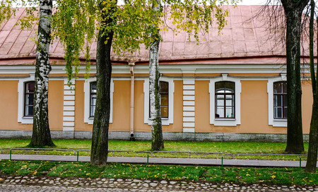 Old brick house located at the ancient village in Saint Petersburg, Russia.