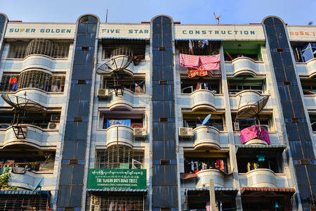 Yangon, Myanmar - Feb 1, 2017. An apartment located in Yangon, Myanmar. Yangon is the country's main centre for trade, industry and tourism.のeditorial素材