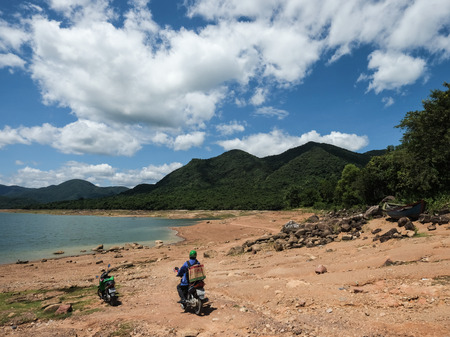 Dalat, Vietnam - Oct 10, 2015. People ride motorbike on the hill in Dalat, Vietnam. Dalat is a city located on Lang Biang highlands â part of the Central Highlands region of Vietnam.のeditorial素材