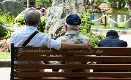 Saigon, Vietnam - Feb 6, 2016. People relax at the city park in Saigon, Vietnam.のeditorial素材
