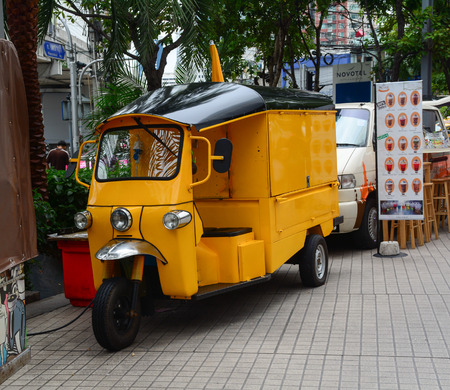 Bangkok, Thailand - June 18, 2016. A tuk tuk (taxi) for decorations in Bangkok, Thailand. Tuk-tuks...