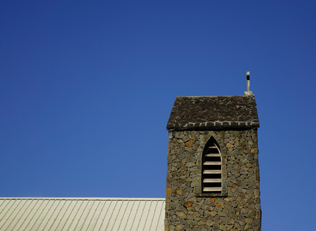 Top of the stone church in Grand Baie, Mauritius. Mauritius is known for its beaches, lagoons and reefs.の写真素材