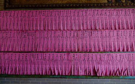 Saigon, Vietnam - Jan 30, 2017. Lucky papers at Jade Emperor Temple located in Saigon, Vietnam. The temple is one of the five most important shrines in Saigon (Ho Chi Minh City).のeditorial素材