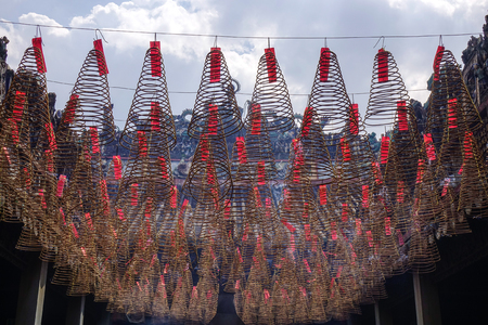 Saigon, Vietnam - Jan 30, 2017. Burning incenses at Jade Emperor Temple in Saigon, Vietnam. Emperor Jade Pagoda is one of the five most important shrines in Saigon.のeditorial素材