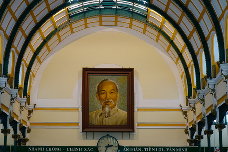 Saigon, Vietnam - Jan 30, 2017. Portrait of President Ho Chi Minh at Central Post Office in Saigon, Vietnam. Ho Chi Minh was the leader of the North Vietnamese when war with America.のeditorial素材