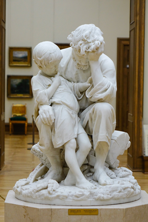 Moscow, Russia - Oct 20, 2016. A mable sculpture at State Tretyakov Gallery in Moscow, Russia. In August 1892 Tretyakov presented his art gallery to the city of Moscow.のeditorial素材