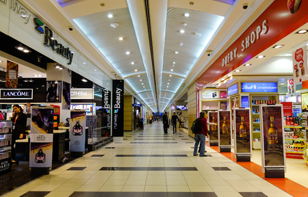 Moscow, Russia - Oct 20, 2016. Duty-Free shops located at the Domodedovo Intl Airport in Moscow, Russia. Domodedovo is one of the three major Moscow airports.のeditorial素材