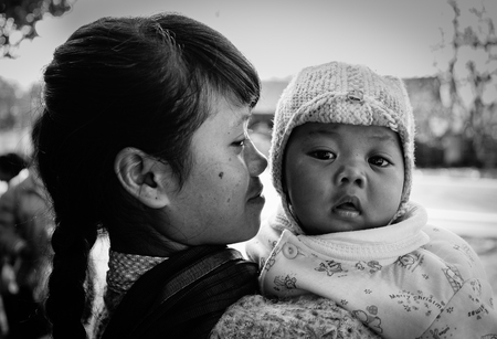 Dalat, Vietnam  - Dec 5, 2015. Koho people at small village in Dalat, Vietnam. Koho are an ethnic group living in the Dalat township of Central Highlands.のeditorial素材