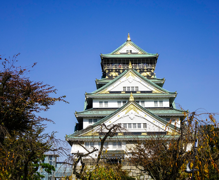 View of Osaka Castle in Osaka, Japan. The construction of Osaka Castle started in 1583 on the former site of the Ishiyama Honganji Temple.のeditorial素材