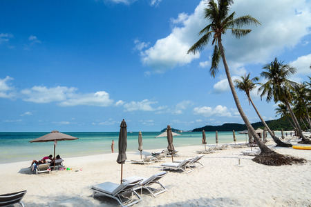 Phu Quoc, Vietnam - May 11, 2016. Relaxing chairs on the beach in Phu Quoc, Vietnam. Phu Quoc is the largest island in Vietnam, has a total area of 574 square kilometres.のeditorial素材
