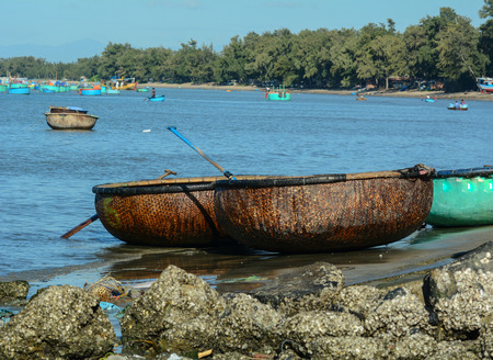 Basket boats at the Co Thach fishing village in Binh Thuan, Vietnam.のeditorial素材