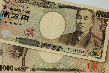 Portrait on the Japanese yen (JPY). Money banknotes for design - close up.