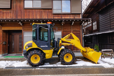 Gifu, Japan - Dec 29, 2015. A snowplow at Shirakawa-go village in Gifu, Japan. Shirakawa-go is one...