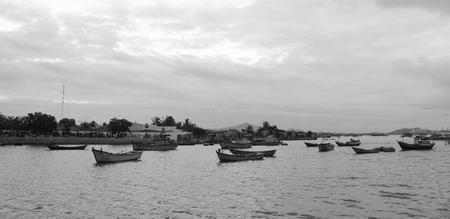Nha Trang, Vietnam - Jan 26, 2016. Fishing boats on the sea in Nha Trang, Vietnam. Nha Trang is a coastal city and capital of Khanh Hoa, on the South Central Coast of Vietnam.のeditorial素材