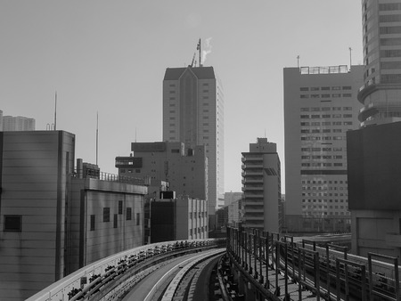 Tokyo, Japan - Jan 4, 2016. Yurikamome rail track in Tokyo, Japan. Yurikamome is Tokyo first fully automated transit system, controlled entirely by computers.のeditorial素材