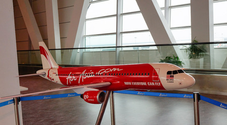 Kuala Lumpur, Malaysia - Dec 16, 2015. AirAsia model aircraft at the KLIA2 Airport in Kuala Lumpur,...