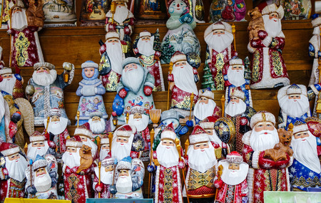Moscow, Russia - Oct 19, 2016. Wooden toys for sale at Izmailovsky Market in Moscow, Russia. The most popular tourist destinations in Russia are Saint Petersburg and Moscow.のeditorial素材