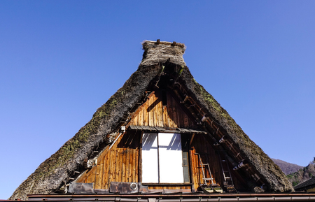 Top of the wooden house at Historic Villages of Shirakawa-go in Gifu, Japan.のeditorial素材