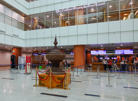 Yangon, Myanmar - Feb 14, 2017. Interior of Departure Hall of Yangon Airport in Myanmar. Yangon Airport is the primary and busiest international airport of Myanmar.のeditorial素材