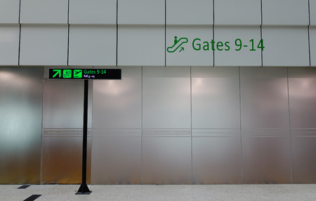 Yangon, Myanmar - Feb 14, 2017. Sign boards at Yangon International Airport in Myanmar. Yangon Airport capacity was boosted to 6 million passengers per year in 2016.のeditorial素材