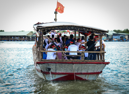 Vung Tau, Vietnam - Jun 30, 2015. A wooden boat on the sea in Vung Tau, Vietnam. Vung Tau is a city in Southern Vietnam, about 125 km from Ho Chi Minh City.のeditorial素材