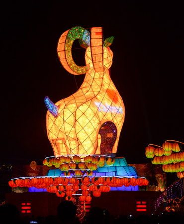 Taichung, Taiwan - Mar 15, 2015. A light goat lantern at the Lantern Festival in Taichung, Taiwan. Lantern Festival is an annual event hosted by the Tourism Bureau.のeditorial素材