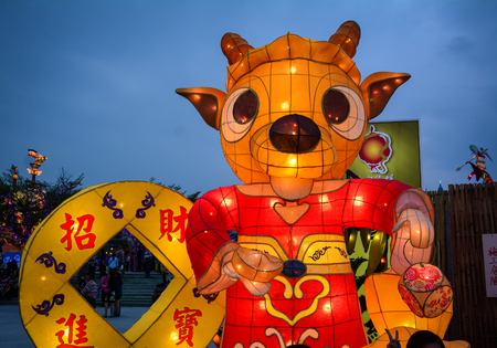 Taichung, Taiwan - Mar 15, 2015. Light goat lantern at the festival in Taichung, Taiwan. Lantern festival is one of the most important folk culture events in Taiwan.のeditorial素材
